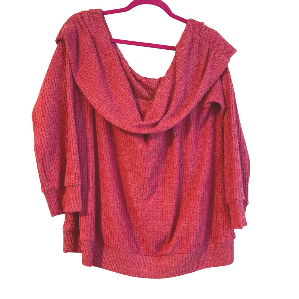 NWT Torrid BRUSHED WAFFLE OFF SHOULDER LONG SLEEVE TOP Blouse Short 4XL RED PINK